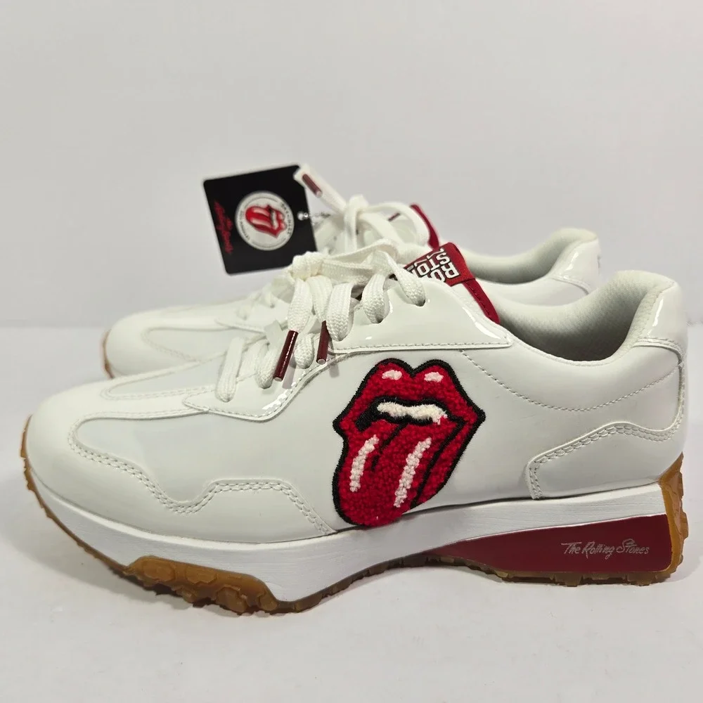 Skechers x Rolling Stones Womens 8.5  Roadies Surge White Red Lips Sneakers